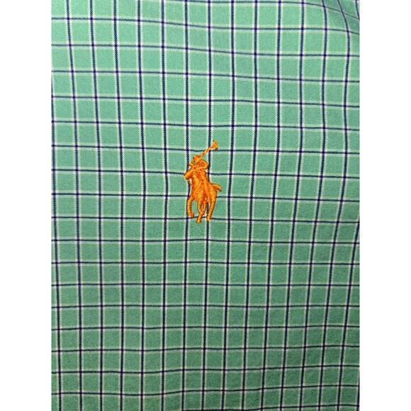 Ralph Lauren Mens Custom Fit Green Check Dress Shirt Small - Picture 7 of 8